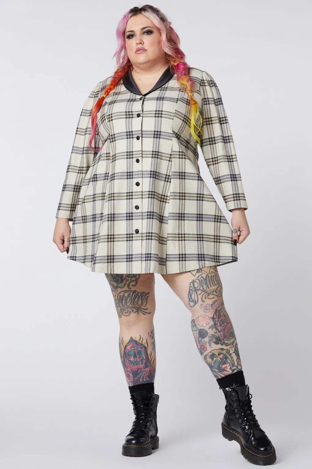 Curve Crescent Tartan Long Sleeve Dress