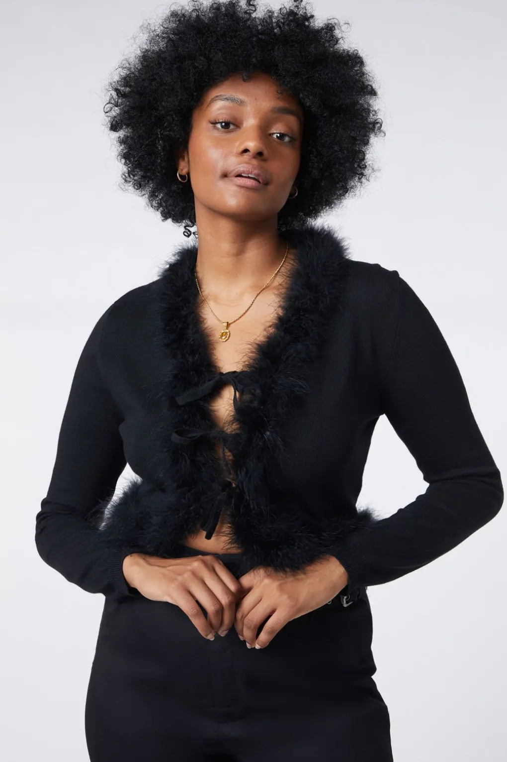 Fluff Trim Cardigan