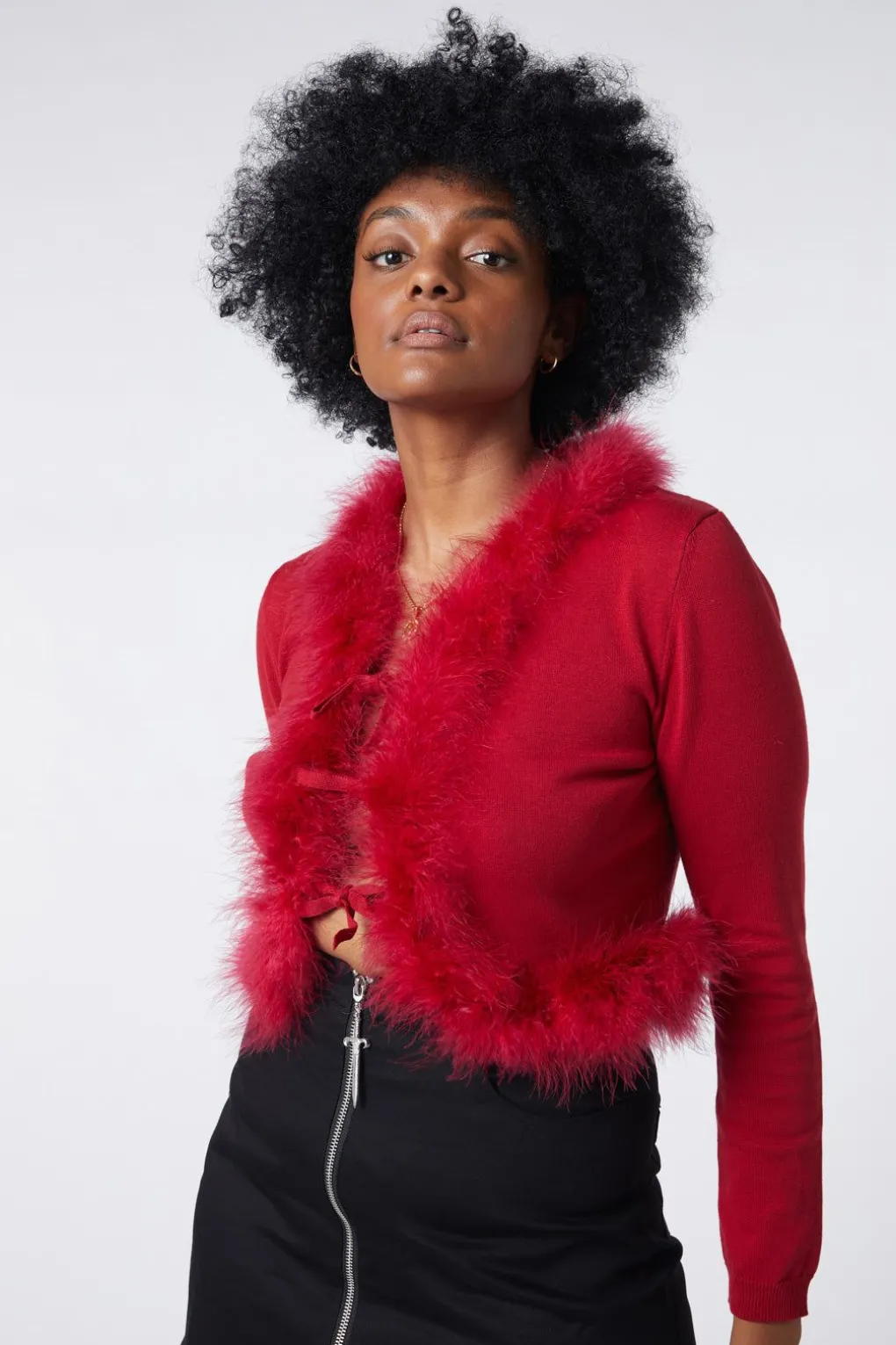Fluff Trim Cardigan