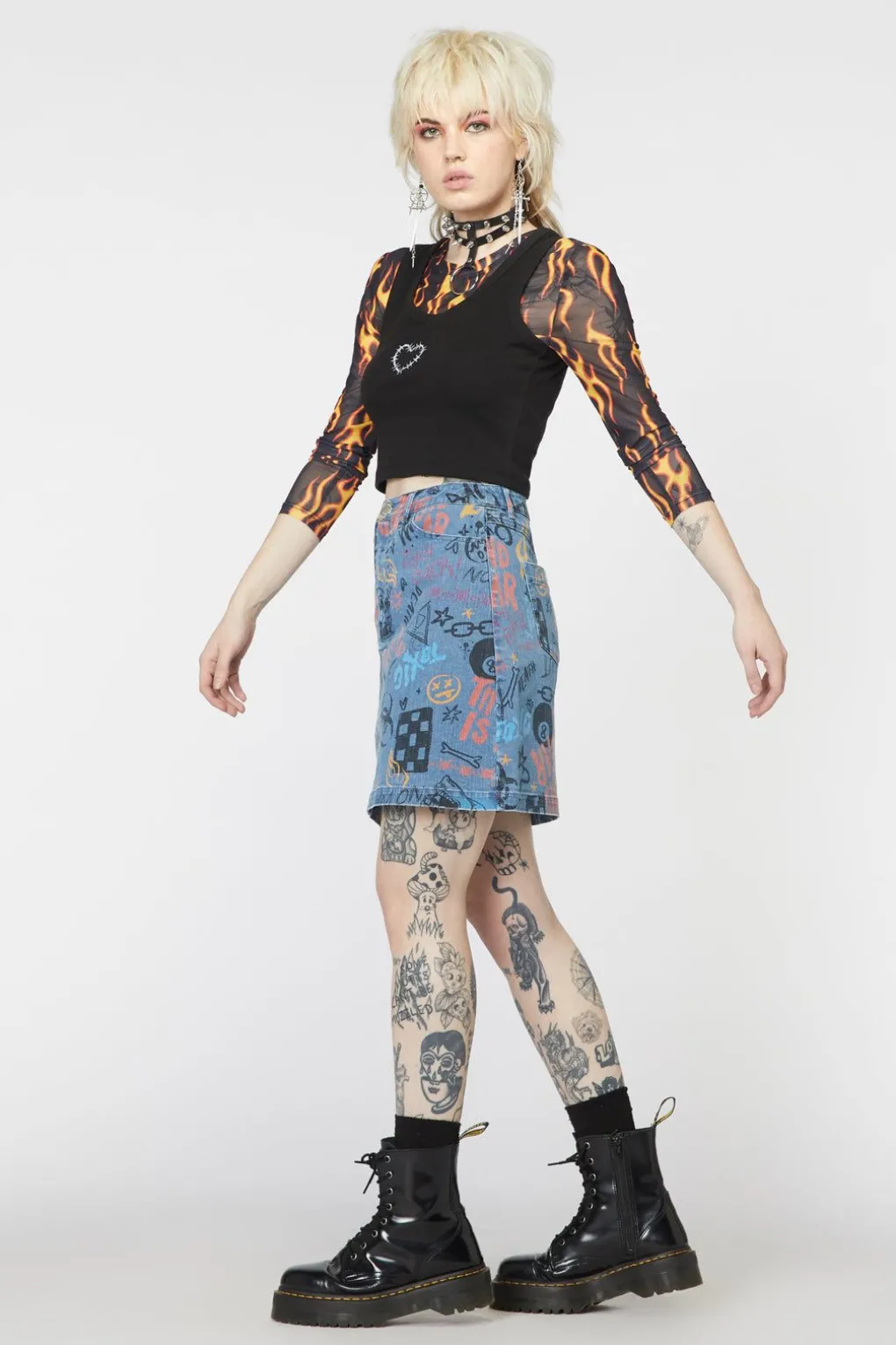 Graffiti Denim Mini Skirt