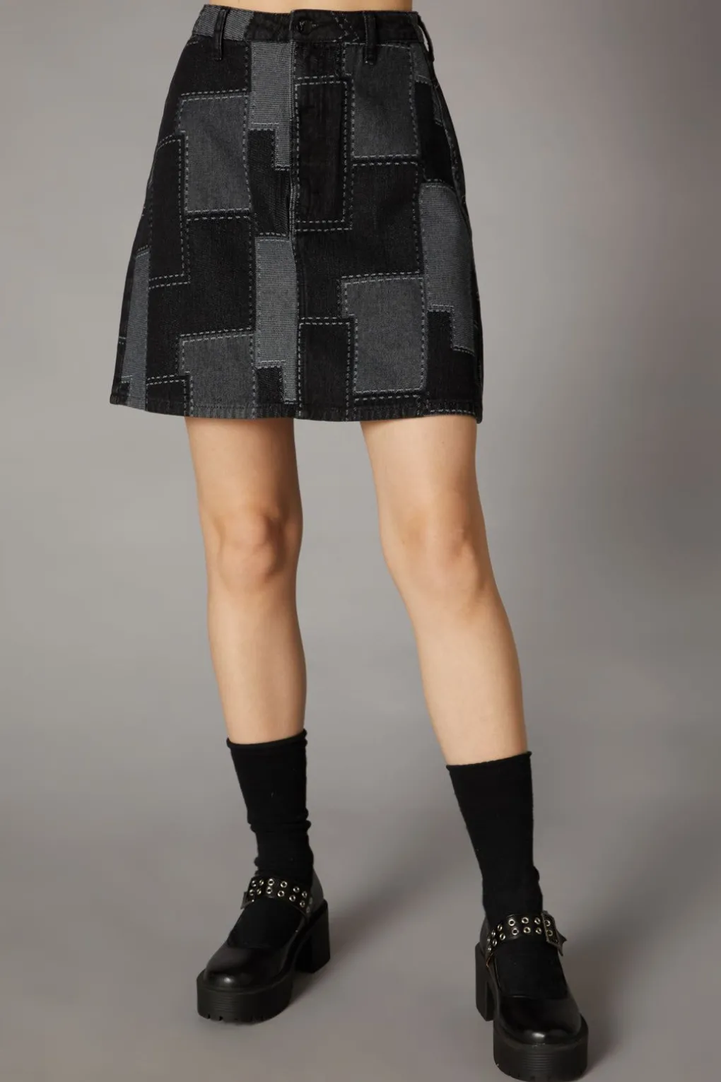 Patchwork Denim Skirt