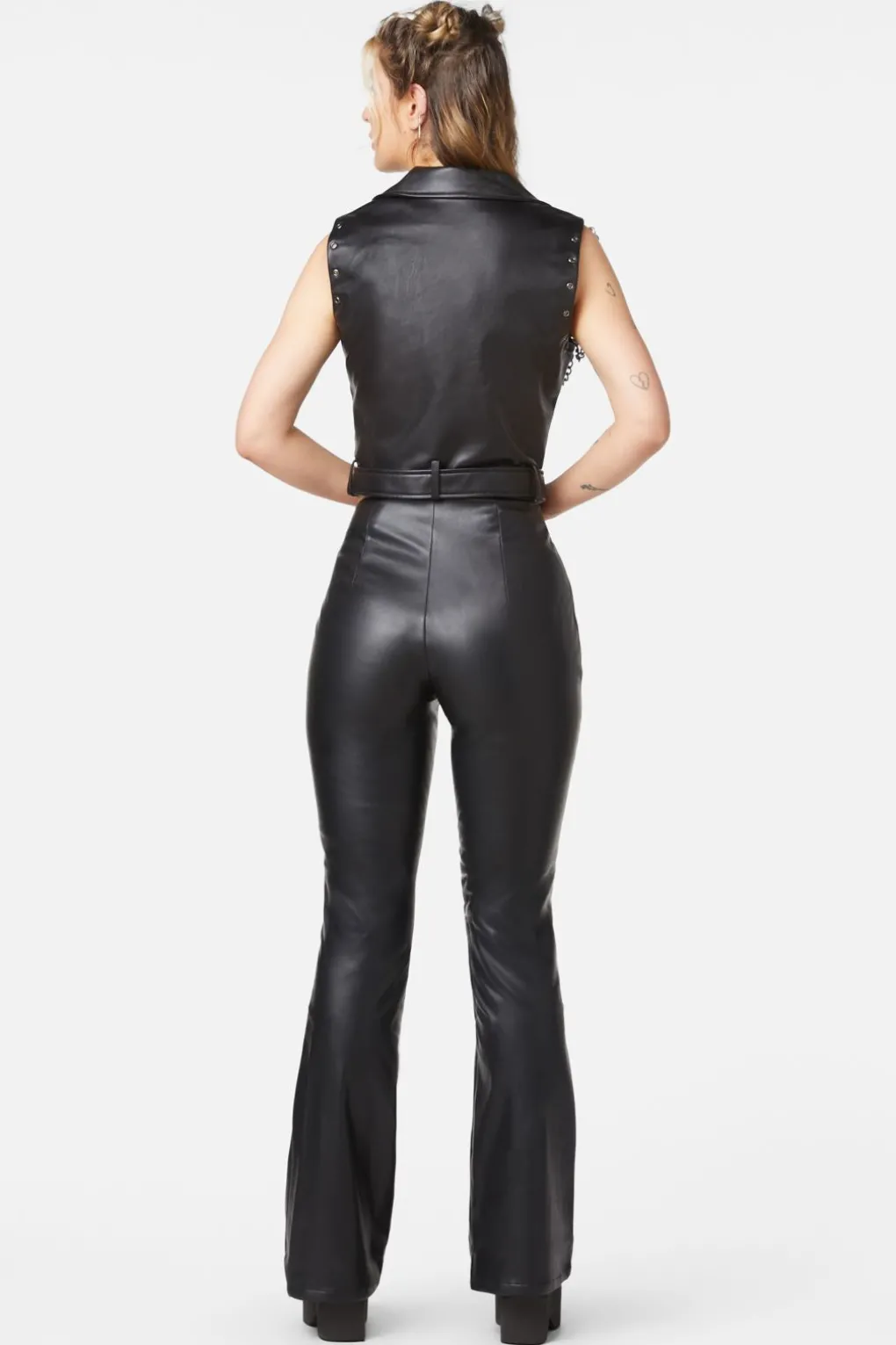Punk Eyelet Pu Belted Vest