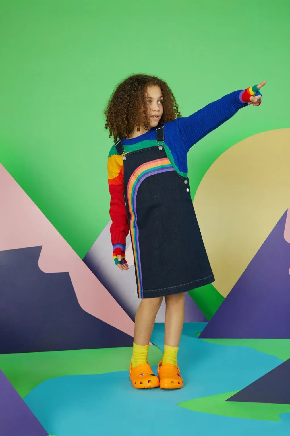 Rainbow Denim Kids Pinafore