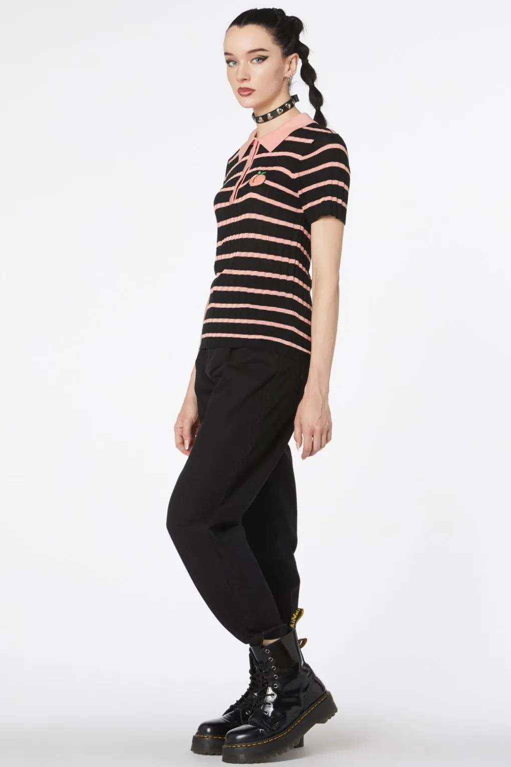 Stripey Peach Collar Knit